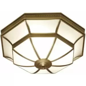 Loops - Luxury Flush Ceiling Light Antique Brass & Frosted Glass Traditional Feature