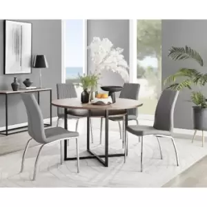 Furniturebox Adley Brown Wood 120cm Storage Dining Table & 4 Grey Isco Silver Leg Faux Leather Chairs