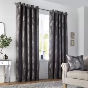 Curtina Feather Jacquard Eyelet Lined Curtains, Slate, 90 x 72 Inch