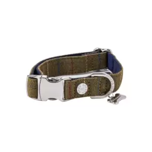 Hugo & Hudson Checked Herringbone Metal Buckle Dog Collar Green