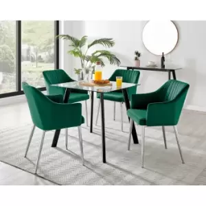 Furniture Box Seattle Glass and Black Leg Square Dining Table & 4 Green Calla Silver Leg Chairs