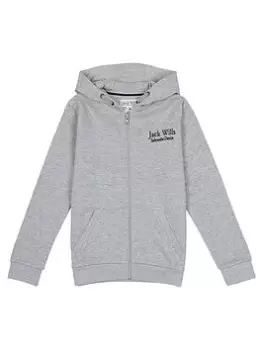 Jack Wills Boys Script Zip Through Hoodie - Vintage Grey Marl, Vintage Grey Marl, Size 7-8 Years