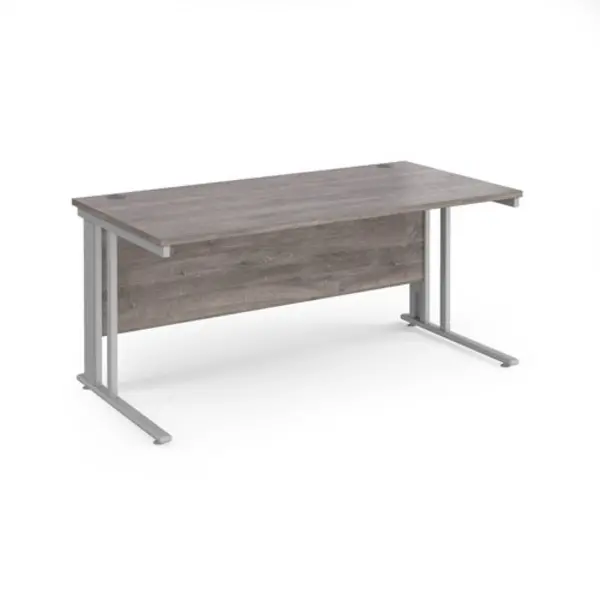 Maestro 25 straight desk 1600mm x 800mm - silver cable managed leg frame, grey oak top