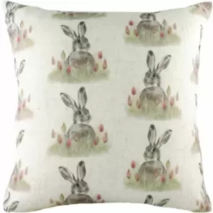 Evans Lichfield - Hedgerow Hare Multi Print Cushion Cover, White, 43 x 43 Cm