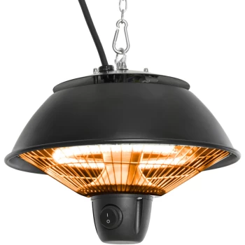 600W Electric Heater Ceiling Hanging Halogen Light with Adjustable Hook Chain Black Aluminium Frame - Outsunny