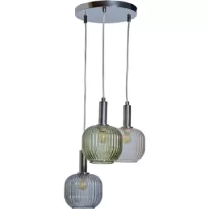 Minisun - 3 Way Ceiling Light Fitting with Ribbed Glass Lampshades