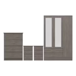 Seconique Nevada 3 Door 2 Drawer Wardrobe Bedroom Set - Black Wood Grain