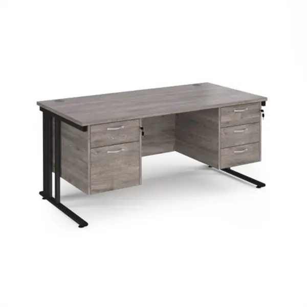 Maestro 25 straight desk 1600mm x 800mm with 2 and 3 drawer pedestals - Black cable managed leg frame, grey oak top