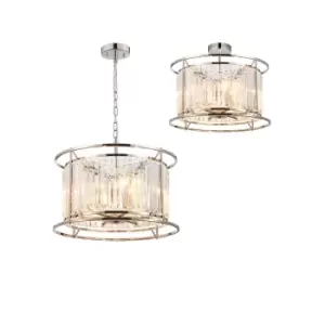 Guilford Ceiling Pendant, Semi Ceiling Lamp Convertible, 6 Light E14, Polished Nickel, Clear