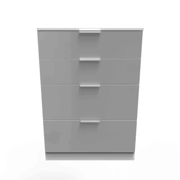 Welcome Furniture Ready Assembled Plymouth 4 Drawer Deep Chest In Uniform Grey Gloss & White