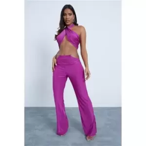 I Saw It First Purple Slinky Halterneck Chain Strap Crop Top - Purple