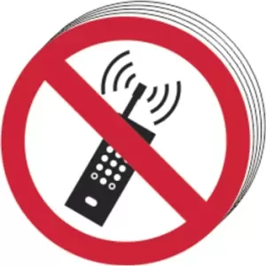 NO Mobile Phones Symbol - Sav (50mm Dia.), Pack of 10