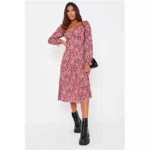 I Saw It First Floral Long Puff Sleeve Midi Smock Dress - Pink