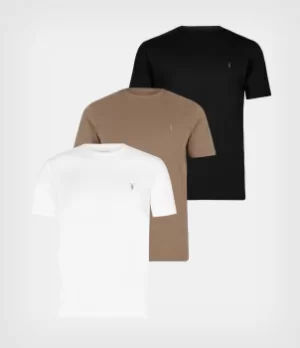 AllSaints Mens Brace Crew T-Shirt 3 Pack, TEAKWOD/JT Blk/opt, Size: M