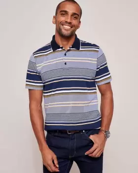 Cotton Traders Mens Signature Short Sleeve Birdseye Stripe Polo Shirt in Blue