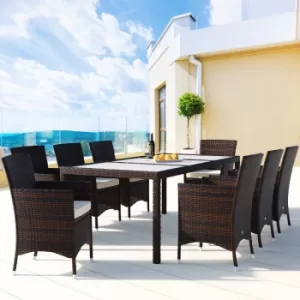 Poly Rattan Garden Furniture 9 Pcs Frosted Glass Brown