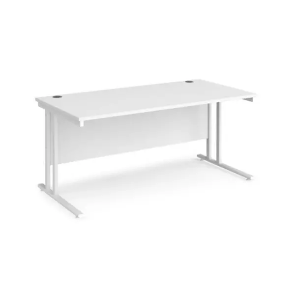 Office Desk 1600mm Rectangular Desk With Cantilever Leg White Tops With White Frames 800mm Depth Maestro 25