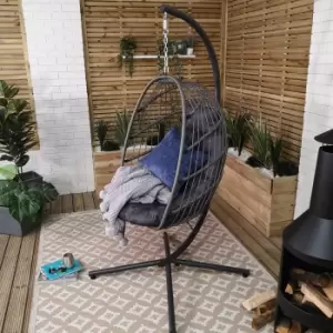 Grey Hanging Egg Chair With Stand & Waterproof Cover