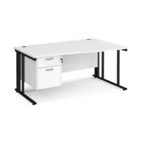 Office Desk Right Hand Wave Desk 1600mm With Pedestal White Top With Black Frame Maestro 25 MCM16WRP2KWH