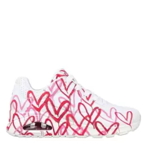 Skechers Uno Graffiti Love Heart Design Womens Trainers - White