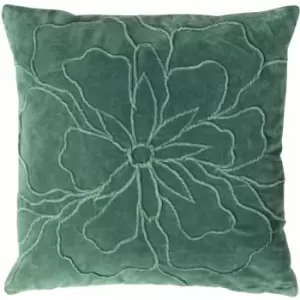 Furn Angeles Floral Pleat 100% Cotton Cushion Cover, Juniper Green, 45 x 45 Cm