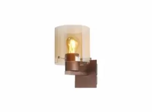 Single Switched Wall Lamp, 1 Light, E27, Mocha, Amber Glass