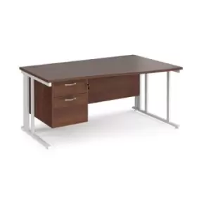 Office Desk Right Hand Wave Desk 1600mm With Pedestal Walnut Top With White Frame Maestro 25 MCM16WRP2WHW