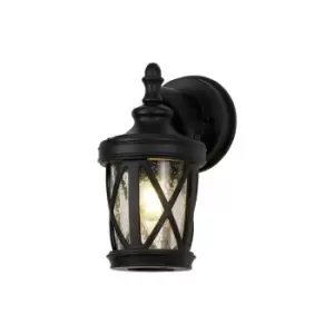 Luminosa Down Round Criss Cross Wall Lamp, 1 x E27, IP44, Sand Black, Clear Seeded Glass, 2yrs Warranty