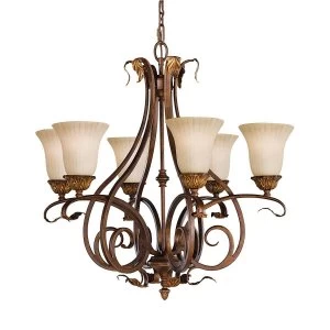 6 Light Multi Arm Chandelier Aged Tortoise Shell Finish, E27