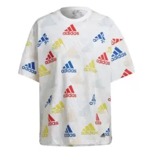 adidas Essentials Multi-Colored Logo Boyfriend T-Shirt Wo - White / Multicolor / Vivid Red