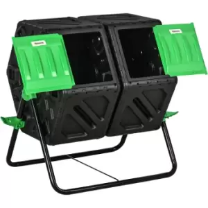 Outsunny - 130L Compost Bin Dual Chamber Rotating Composter w/ Ventilation Holes - Green and Black