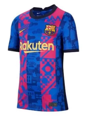 Nike Youth Barcelona 21/22 Third Short Sleeved Stadium Jersey, Blue, Size S