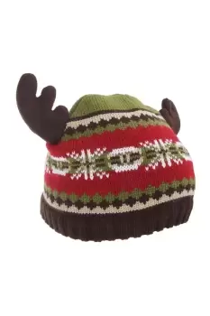 Fairisle Moose Winter Beanie Hat With Antlers