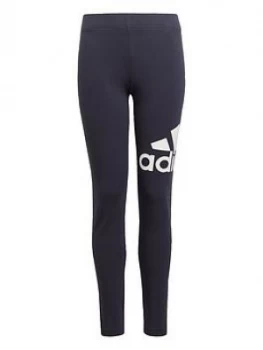 adidas Girls Junior Branded Tight - Grey/White, Navy/White, Size 5-6 Years, Women