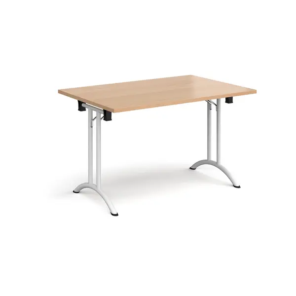 Rectangular Folding Meeting Table with White Curved Legs - 1200mm - Beech