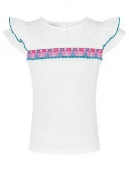 Monsoon Girls S.E.W. Jersey Top With Tape Detail - Ivory