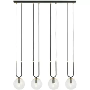 Emibig Glam Black Globe Bar Pendant Ceiling Light with Clear Glass Shades, 4x E14