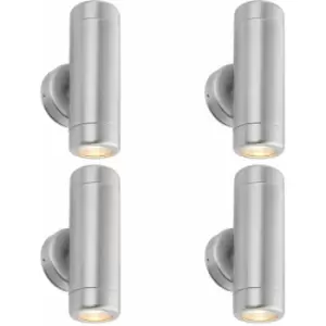 Loops - 4 pack Up & Down Twin Outdoor Wall Light - 2 x 7W LED GU10 - Stainless Steel