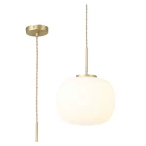 Cheektowaga Medium Oval Ball Ceiling Pendant E27 Satin Gold Suspension With Frosted White Glass Globe