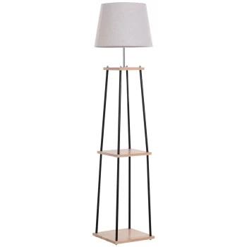 HOMCOM Metal Tripod Floor Lamp w/ 3-Tier Shelves Foot Switch Modern Stylish E27 Lampshade Base Functional Duo Design