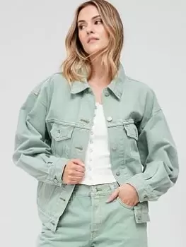 Levis 90's Trucker Denim Jacket - Botanical Oak Leaf Trucker, Green, Size L, Women