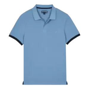 Men Cotton Pique Polo Shirt Solid - Palatin - Blue - Size XL - Vilebrequin