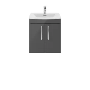 Nuie Athena 500 Wall Hung 2-door Vanity & Curved Basin - Gloss Grey