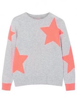 Mintie by Mint Velvet Girls Star Jumper - Grey/Neon Orange, Grey, Size Age: 3-4 Years, Women