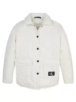 Calvin Klein Jeans Girls Quilted Wide Overshirt Jacket - Off White, Size 16 Years, Women