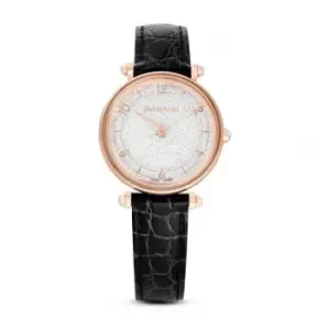 Crystalline Wonder Swiss Made Leather strap Black Rose Gold-tone finish Watch 5653359