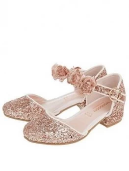 Monsoon Girls Abilene Glitter Corsage Two Part Shoe - Rose Gold, Size 2 Older