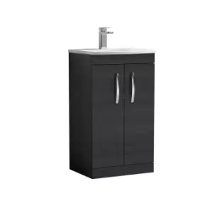 Nuie Athena 500 Floor Standing 2-door Vanity & Curved Basin - Black Woodgrain