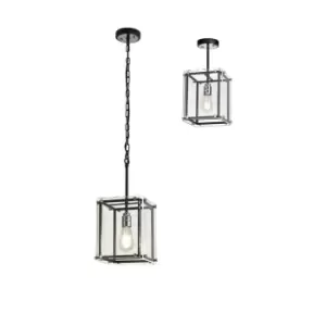 Wayne Ceiling Pendant, E27, Matt Black, Chrome, Clear Glass