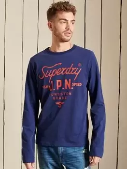 Superdry Script Style Workwear Long Sleeve Top - Navy, Size L, Men